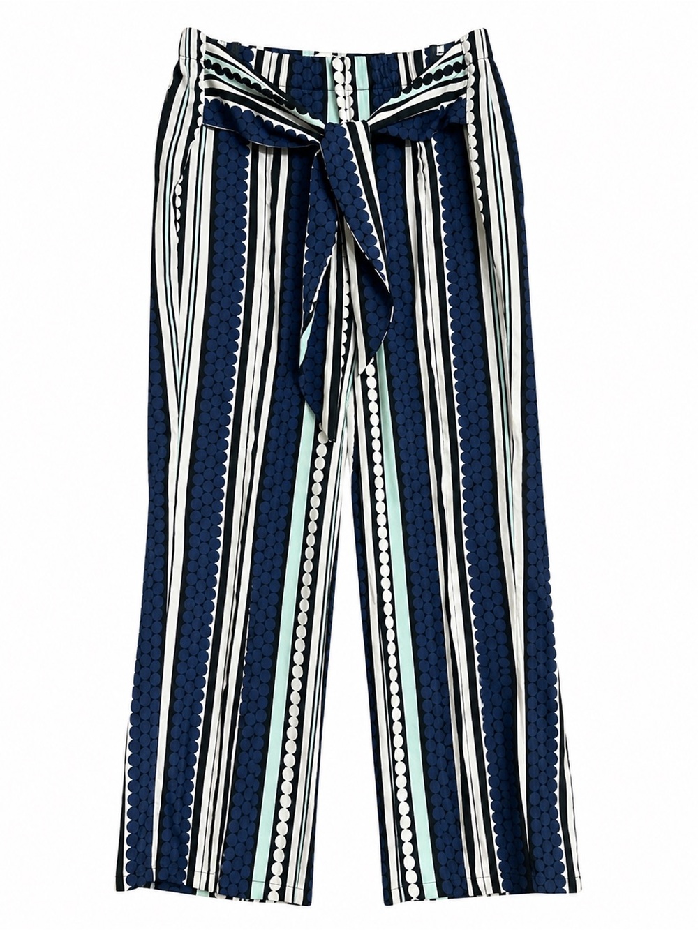 The Look Striped Tie-Waist Wide-Leg Pants - Navy & White